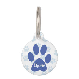 Niedliche blaue Paw druckt Personalisierte Pet-ID- Haustiermarke