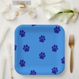 Niedliche blaue Pfotenmuster Papierplatte Pappteller