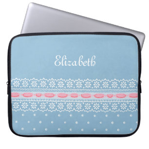 Niedliche blaue Polka Dots Girly-Pink-Spitze mit N Laptopschutzhülle