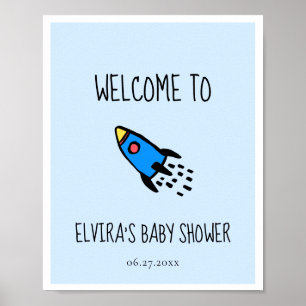 Niedliche blaue Rakete Baby Dusche Baby Poster