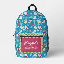 Niedliche Blaue Retro-Herz Birds-Tasse Bedruckter Rucksack