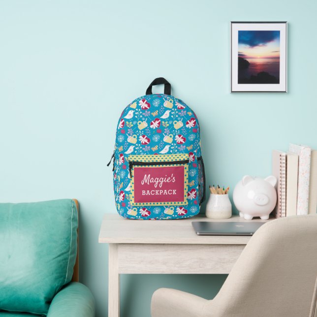 Niedliche Blaue Retro-Herz Birds-Tasse Bedruckter Rucksack (InSitu)