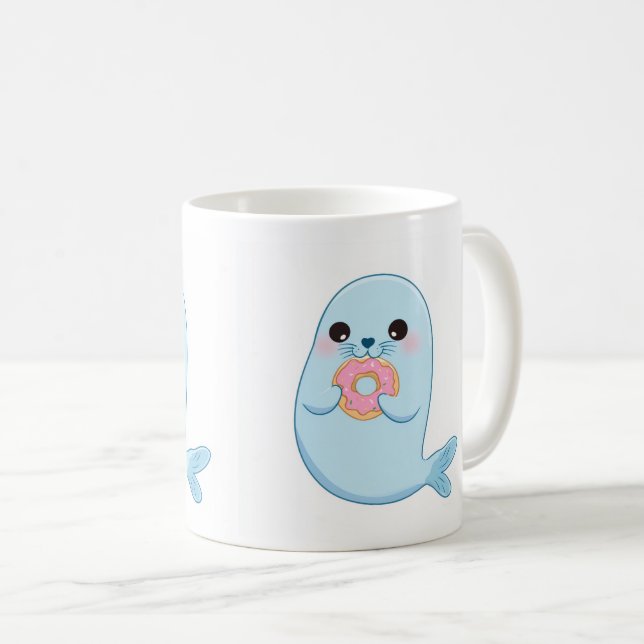 Niedliche blaue Robbe mit Donut-Kinder-Tasse  Kaffeetasse (VorderseiteRechts)