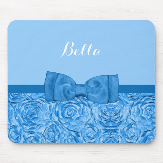 Niedliche blaue Rose mit Hübschem Bow und Name Mousepad (Vorne)