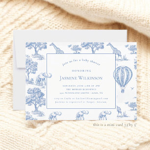 niedliche blaue Safari Babydusche 3 x 5 Mini RSVP Karte