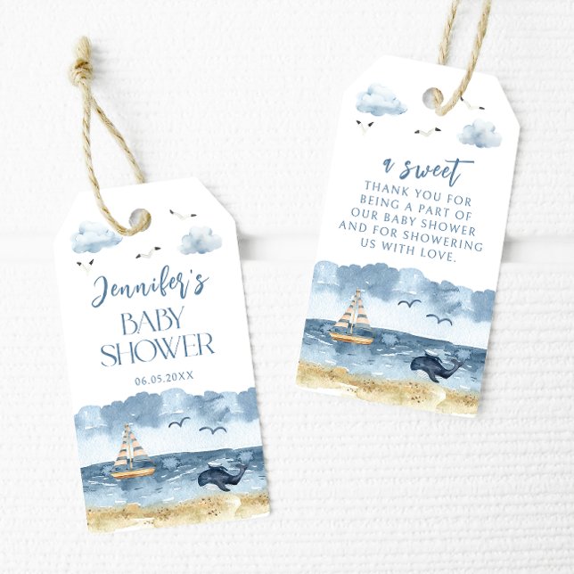 Niedliche blaue Segel Babydusche Danke Geschenkanhänger (Von Creator hochgeladen)