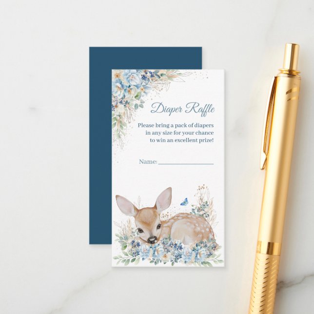 Niedliche Blauer und Beige Blütendusche Begleitkarte (Vorderseite/Rückseite Beispiel)