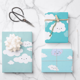 Niedliche Blauer Wrapper aus Wolken Geschenkpapier Set