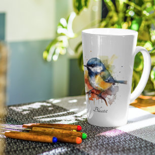 Niedliche Blaumeise auf einem Ast, individuell Milchtasse