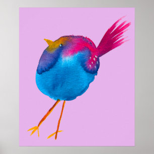 Niedliche Blauvogelwasserfarbe Poster