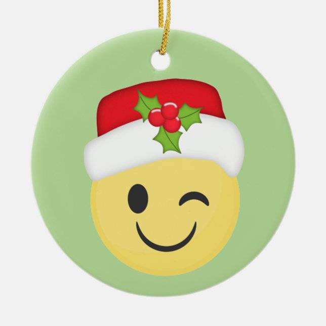 Niedliche blinzelnde WeihnachtenEmoji Keramik Ornament (Vorne)