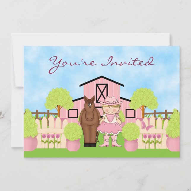 Niedliche Blond Cowgirl und Pferd Einladung zum Ge (Vorderseite)