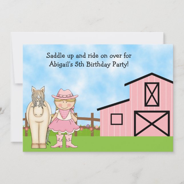 Niedliche Blond Cowgirl und Pferd Einladung zum Ge (Vorderseite)