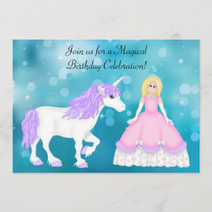 Niedliche Blond Princess and Unicorn zum Geburtsta Einladung
