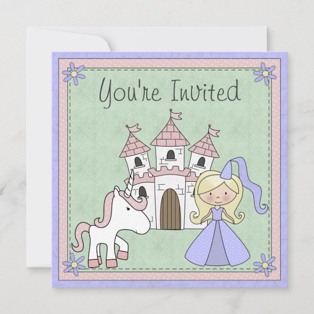 Niedliche Blond Princess und Einicorn zum Geburtst Einladung (Vorderseite)