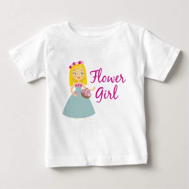 Niedliche Blonde Flower Girl Tragekörbe Hochzeit Baby T-shirt (Vorderseite)