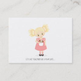 Niedliche Blonde Girl and Puppy Play Date Calling Telefonnummerkarte