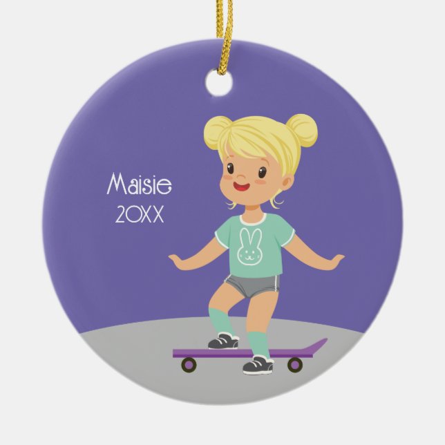 Niedliche Blonde Girl Skateboard Keramik Ornament (Vorne)