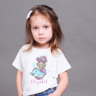 Niedliche Blonde Meerjungfrau mit Dolphin Birthday Baby T-shirt