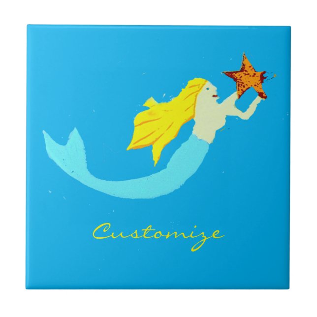 Niedliche Blonde Mermaid mit Star Thunder_Cove Fliese (Vorderseite)