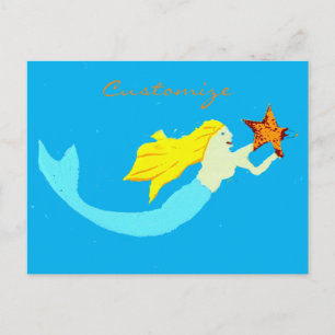Niedliche Blonde Mermaid mit Star Thunder_Cove Postkarte
