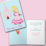 Niedliche Blonde Prinzessin Großtochter Geburtstag Feiertagskarte<br><div class="desc">Hier ist eine niedliche Geburtstag-Karte für die Enkelin oder -Tochter, die davon träumt, eine Prinzessin zu sein! Auf der Vorderseite der Karte befindet sich ein hübsches blondes Hufeisenmädchen mit Goldkrone und rosa Kleid. Hinter ihr, in der Ferne, steht ihr rosa und weißes Schloss mit Goldfahnen. Im Text unten steht "Einmal...</div>