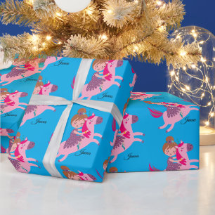 Niedliche Blondie-Hair-Girl-Reiten auf einem Einho Geschenkpapier