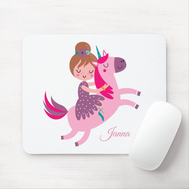 Niedliche Blondie-Hair-Girl-Reiten auf einem Einho Mousepad (Mit Mouse)