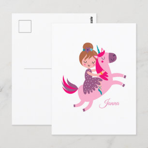 Niedliche Blondie-Hair-Girl-Reiten auf einem Einho Postkarte
