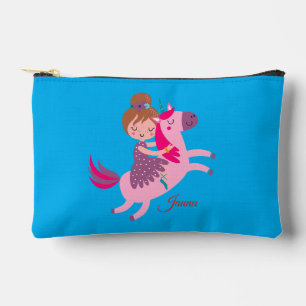 Niedliche Blondie-Hair-Girl-Reiten auf einem Einho Zubehörtasche