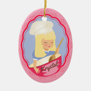 Niedliche Blondine Koch Bäcker personalisiert Wei Keramik Ornament