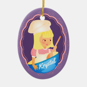 Niedliche Blondine Koch Bäcker personalisiert Wei Keramik Ornament