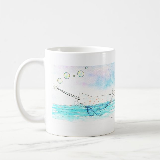 Niedliche blubbelnde Narwhal Wasserfarbe Kaffeetasse (Links)