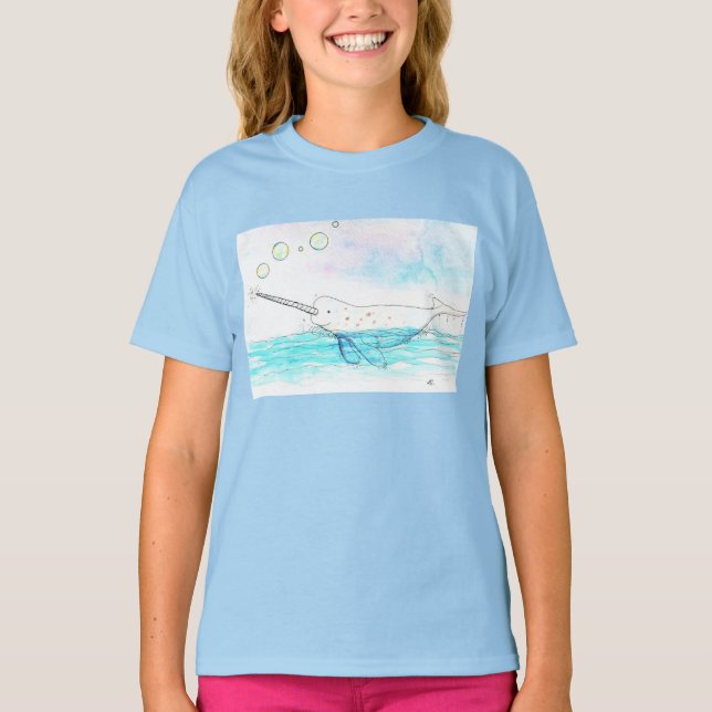 Niedliche blubbelnde Narwhal Wasserfarbe T-Shirt (Vorderseite)