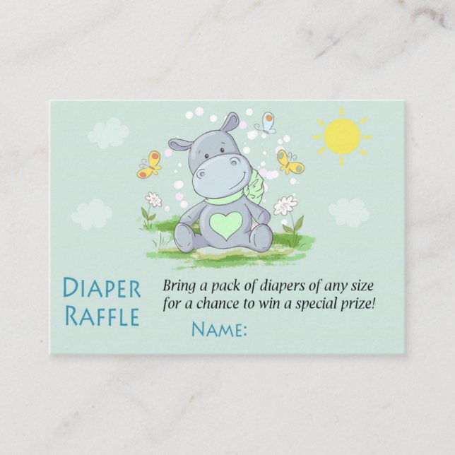 Niedliche Blue Hippo Diaper Raffelkarten Platzkarte (Vorderseite)