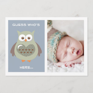 NIEDLICHE BLUE OWL BABY ANNOUNCEMENT FOTO CARD EINLADUNG
