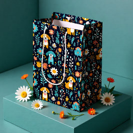 Niedliche Blue Puppy-Blume Mittlere Geschenktüte