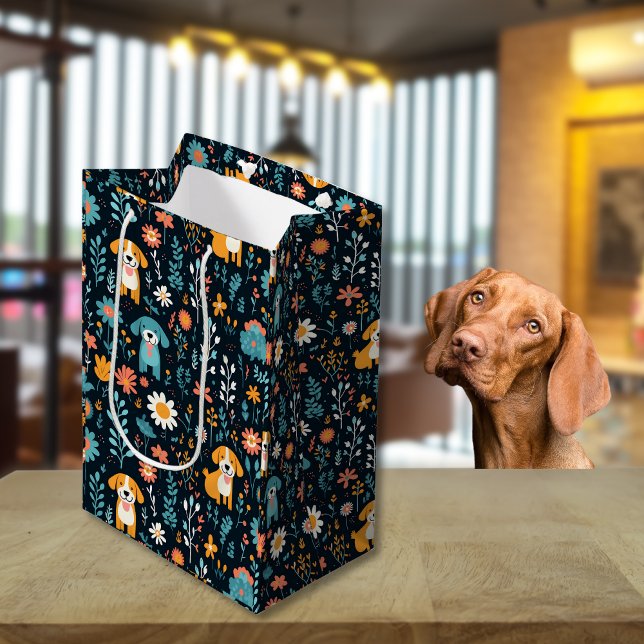 Niedliche Blue Puppy-Blume Mittlere Geschenktüte (Cute Blue Puppy Flowers Medium Gift Bag)