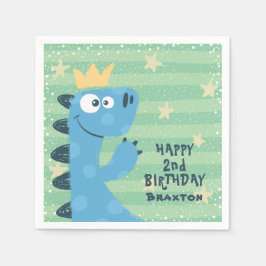 Niedliche Blue T-Rex Kindergeburtsparty Serviette