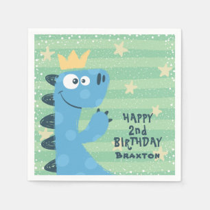 Niedliche Blue T-Rex Kindergeburtsparty Serviette