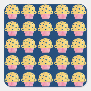 Niedliche Blueberry Muffin Designkleber Quadratischer Aufkleber