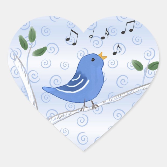 Niedliche Bluebird-Stickers singen Herz-Aufkleber (Vorderseite)