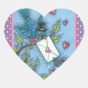 NIEDLICHE BLUEBIRD SWEETHEARDS, LIEBE VOGELVALENTI Herz-Aufkleber