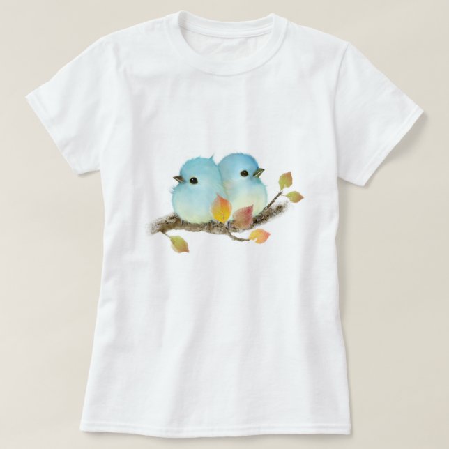 Niedliche Bluebirds auf Zweigniederlassung T-Shirt (Design vorne)