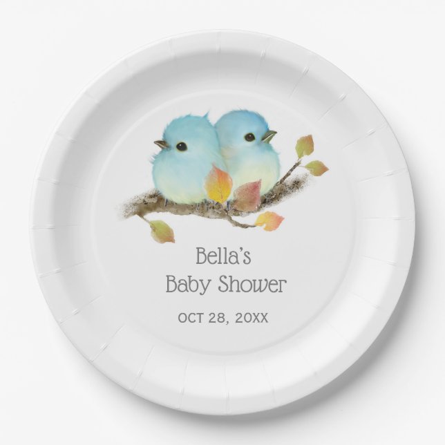 Niedliche Bluebirds Bird Baby Dusche Pappteller (Vorderseite)