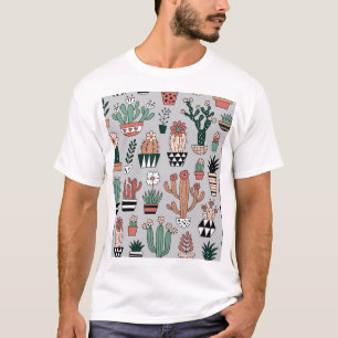 Niedliche blühende Kakteen: handGezeichnet Muster T-Shirt