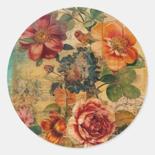 Niedliche Blume Collage Runder Aufkleber