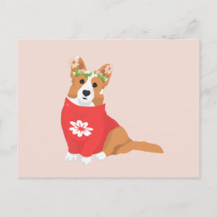 Niedliche Blume Crown Welsh Cardigan Corgi Postkarte