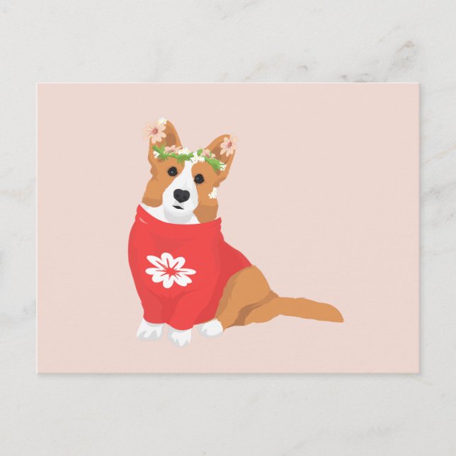 Niedliche Blume Crown Welsh Cardigan Corgi Postkarte (Vorderseite)