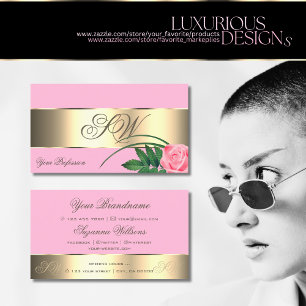 Niedliche Blume der Rose in Rosa und Gold mit Mono Visitenkarte